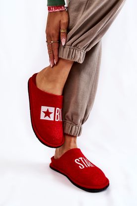 Červené domáce papuče s bielym logom Big Star