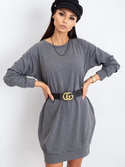 Bavlnené tmavo-sivé mikinové šaty s dlhým rukávom