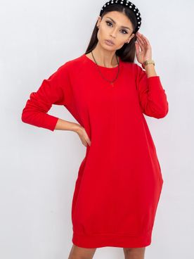 Bavlnené červené mikinové šaty s dlhým rukávom
