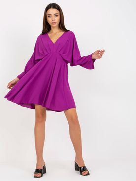 Elegantné fialové šaty pre ženy s dlhým rukávom