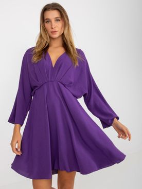 Elegantné tmavo-fialové šaty pre ženy s dlhým rukávom