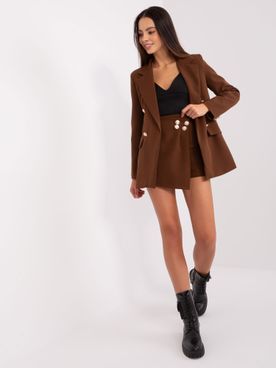 Hnedý elegantný dvojdielny set so sakom a šortkami