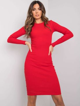 Červené pohodlné dámske šaty s dlhým rukávom