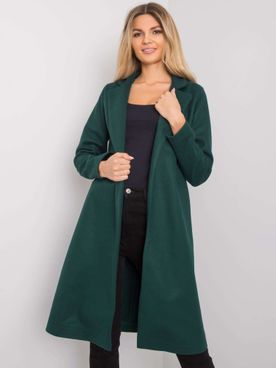 Dlhý tmavo-zelený kabát s vreckami bez zapínania Hettie RUE PARIS