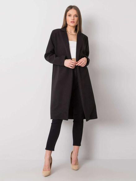 Čierny dlhý kabát bez zapínania