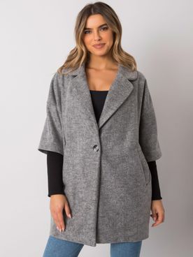 Sivý kabát na jeden gombík s krátkymi rukávmi Aliz RUE PARIS