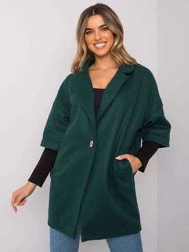 Tmavo-zelený kabát na jeden gombík s krátkymi rukávmi Aliz RUE PARIS