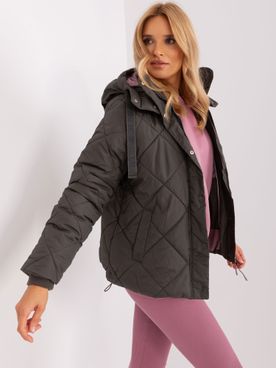 Khaki dámska zimná prešívaná bunda pre dámy s kapucňou