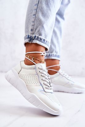 Biele nízke priedušné dierkované sneakersy