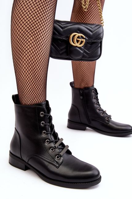 Klasické kožené dámske zateplené čierne členkové topánky S.Barski