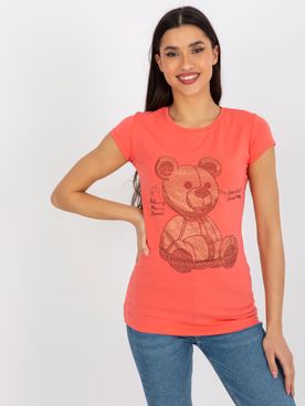 Korálové vypasované tričko s krátkym rukávom a medvedíkom