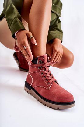 Červené zateplené outdoorové zimné topánky