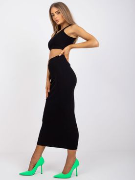 Letný čierny sukňový komplet z rebrovanej bavlny RUE PARIS