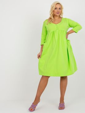 Limetkovo-zelené voľné rozšírené plus size šaty s gombíkmi a vreckami