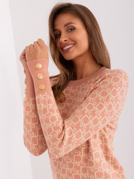 Luxusný vzorovaný púdrový ružový sveter s gombíkmi na rukávoch