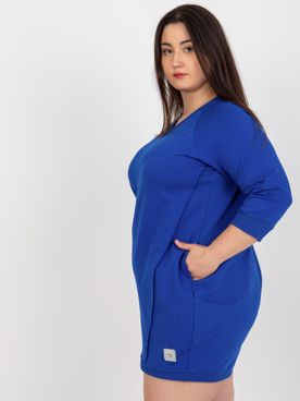 Modré krátke bavlnené PLUS SIZE mikinové šaty