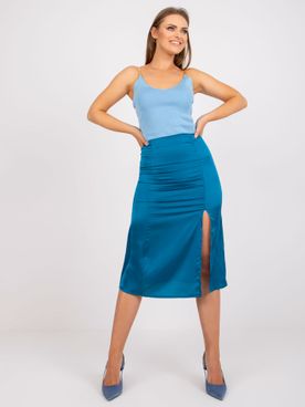 Námornícka modrá sukňa z umelého saténu s rozparkom