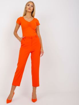 Oranžové elegantné nohavice s vysokým pásom
