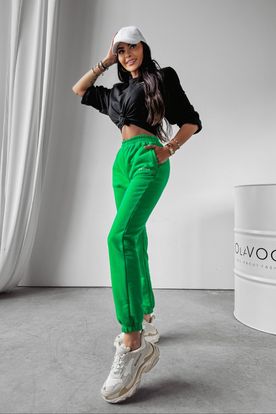 Ola Voga dámske tepláky s elastickým pásom v zelenej farbe