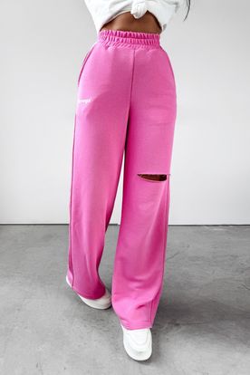 Ola Voga dámske tepláky s vysokým elastickým pásom a roztrhaným efektom v ružovej farbe