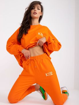 Oranžová dvojdielna tepláková súprava s mikinou bez kapucne Kiss