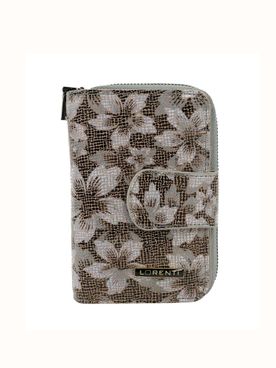 Béžová kvetinová peňaženka z pravej kože