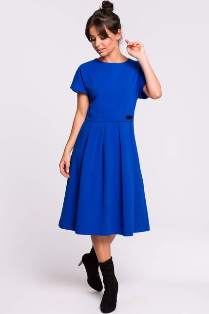Polodlhé modré šaty s krátky rukávom