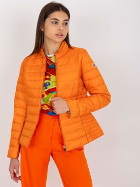 Prešívaná oranžová bunda pre ženy bez kapucne
