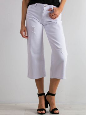 Biele capri rozšírené trojštvrťové džínsy