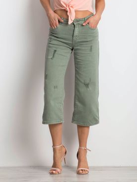 Khaki capri rozšírené trojštvrťové džínsy