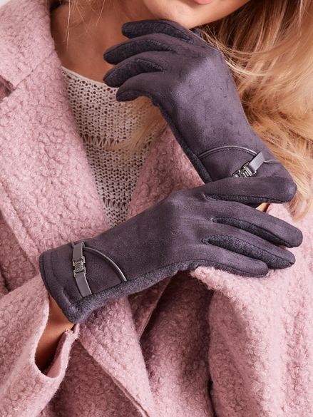 Elegantné dámske tmavo-sivé rukavice s prackou