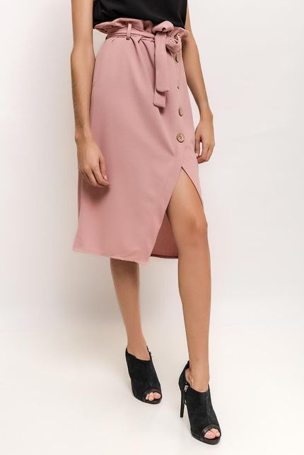 Ružová midi sukňa s gombíkmi