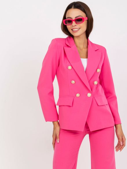 Tmavo-ružové dámske dvojradové oblekové sako