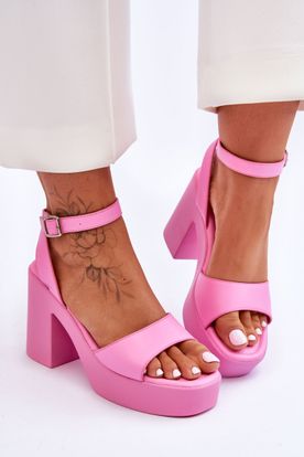 Ružové módne klasické sandále na vysokom podpätku