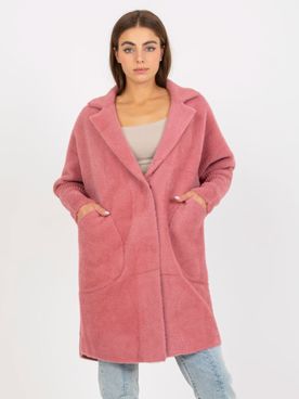 Tmavo-ružový vlnený dámsky kardigánový polodlhý kabát