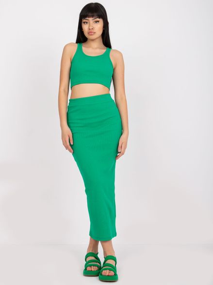 Letný zelený sukňový komplet z rebrovanej bavlny RUE PARIS