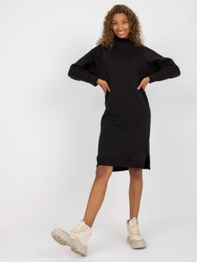 Čierne mikinové voľnočasové šaty pre ženy s dlhým rukávom