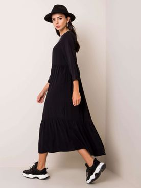 Čierne dámske dlhé voľnočasové šaty s trojštvrťovým rukávom