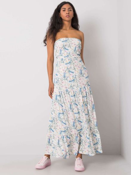 Bielo-modré dlhé letné šaty s kvetinovým vzorom