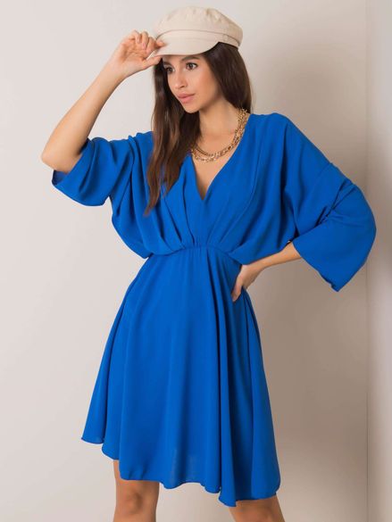 Elegantné modré šaty pre ženy s dlhým rukávom