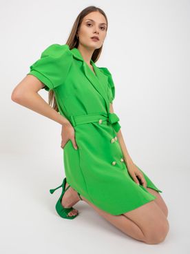 Dámske zelené košeľové šaty s mašľou a krátkym rukávom