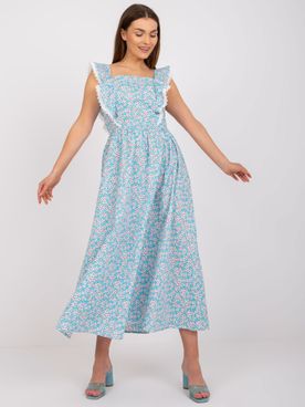 Dlhé dámske tyrkysové letné šaty s kvetinovým vzorom