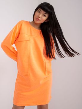 Bavlnené dámske oranžové šaty s vreckami na hrudi