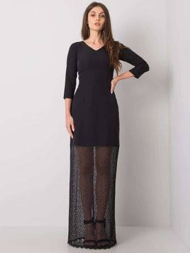 Čierne dlhé elegantné šaty s trojštvrťovým rukávom