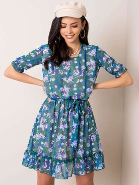 Tmavo-zelené letné šaty s fialovo-modrou kvetinovou potlačou