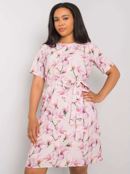 Béžovo-ružové PLUS SIZE šaty s kvetinovým vzorom 