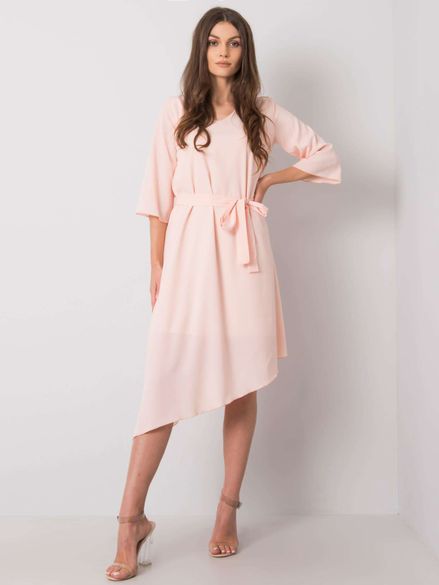 Dámske svetlo-ružové asymetrické šaty s mašľou