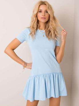 Svetlo-modré bavlnené šaty s krátkym rukávom a volánikmi