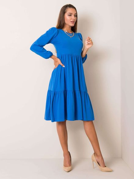Modré áčkové šaty s dlhým rukávom
