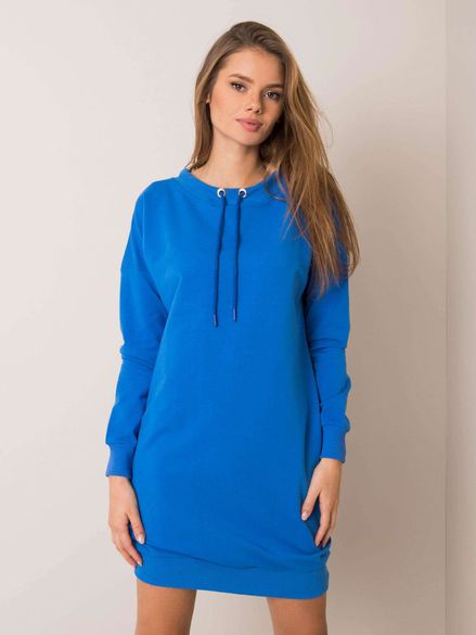 Modré mikinové šaty so sťahovacími šnúrkami